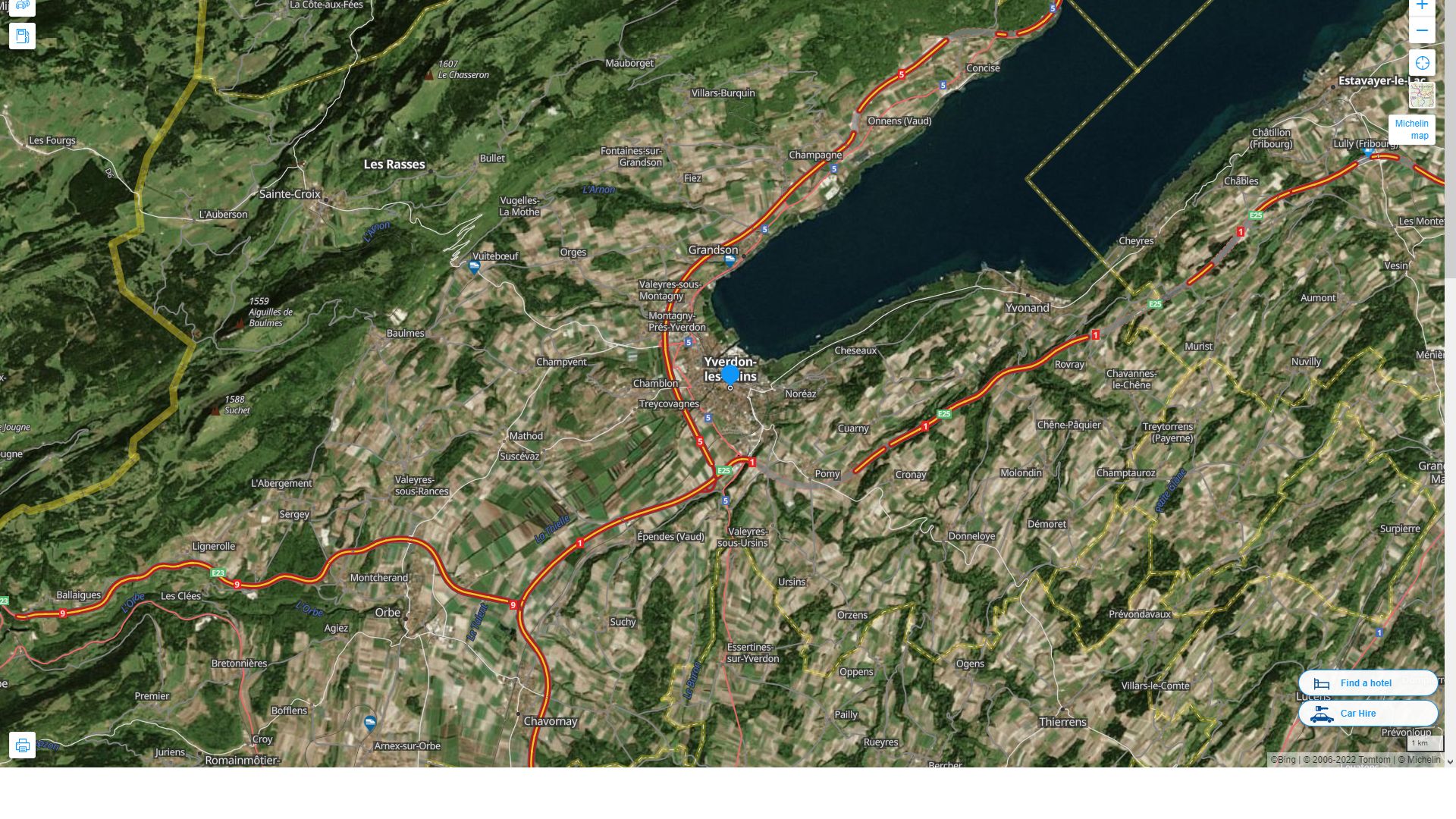 Yverdon les Bains Highway and Road Map with Satellite View